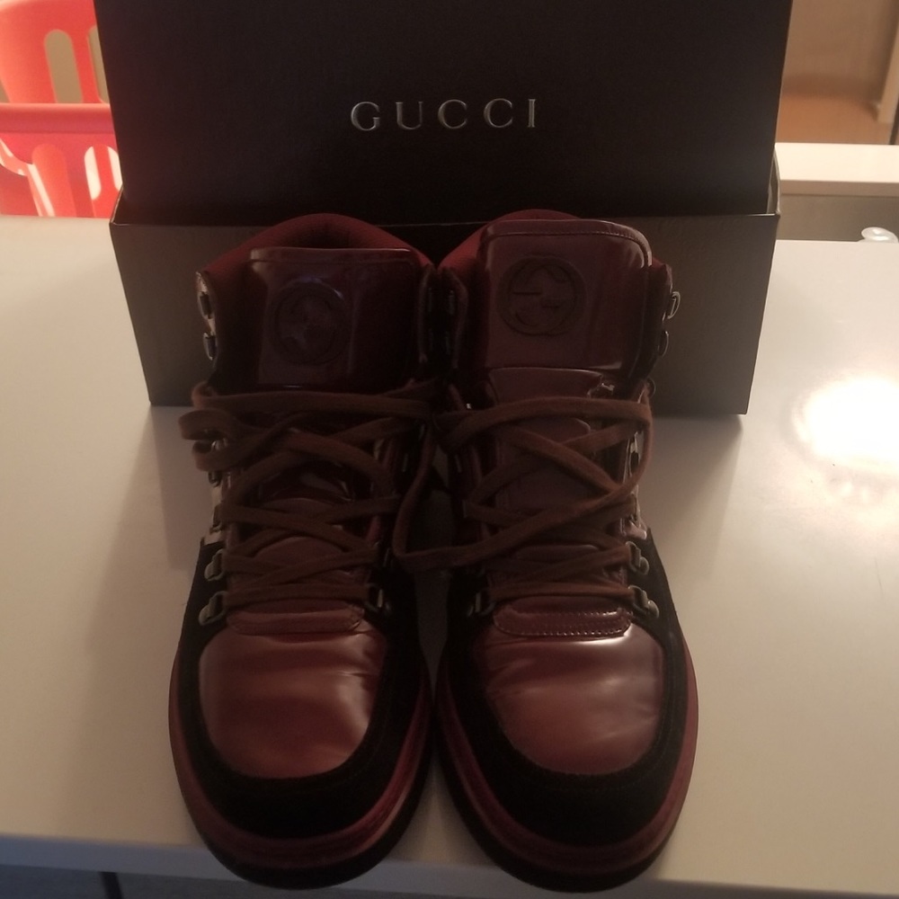 Gucci (Maroon Red) High-Top Sneaker Boots.